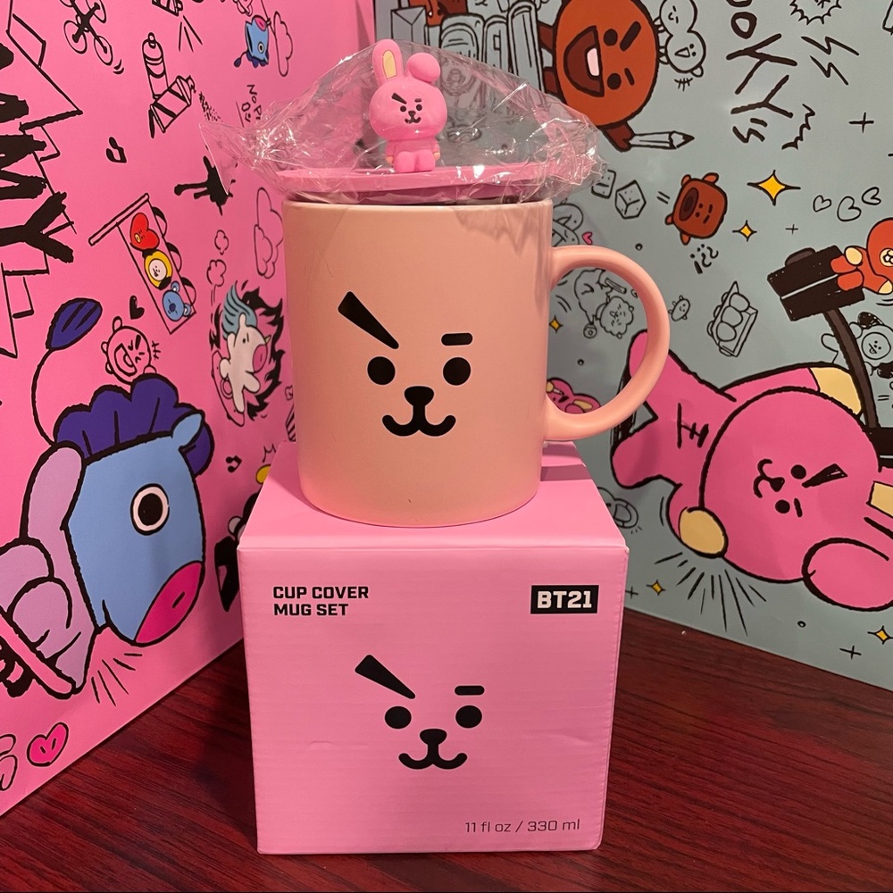 Line Friends BTS BT21 Cup Cover Ceramics Mug Set